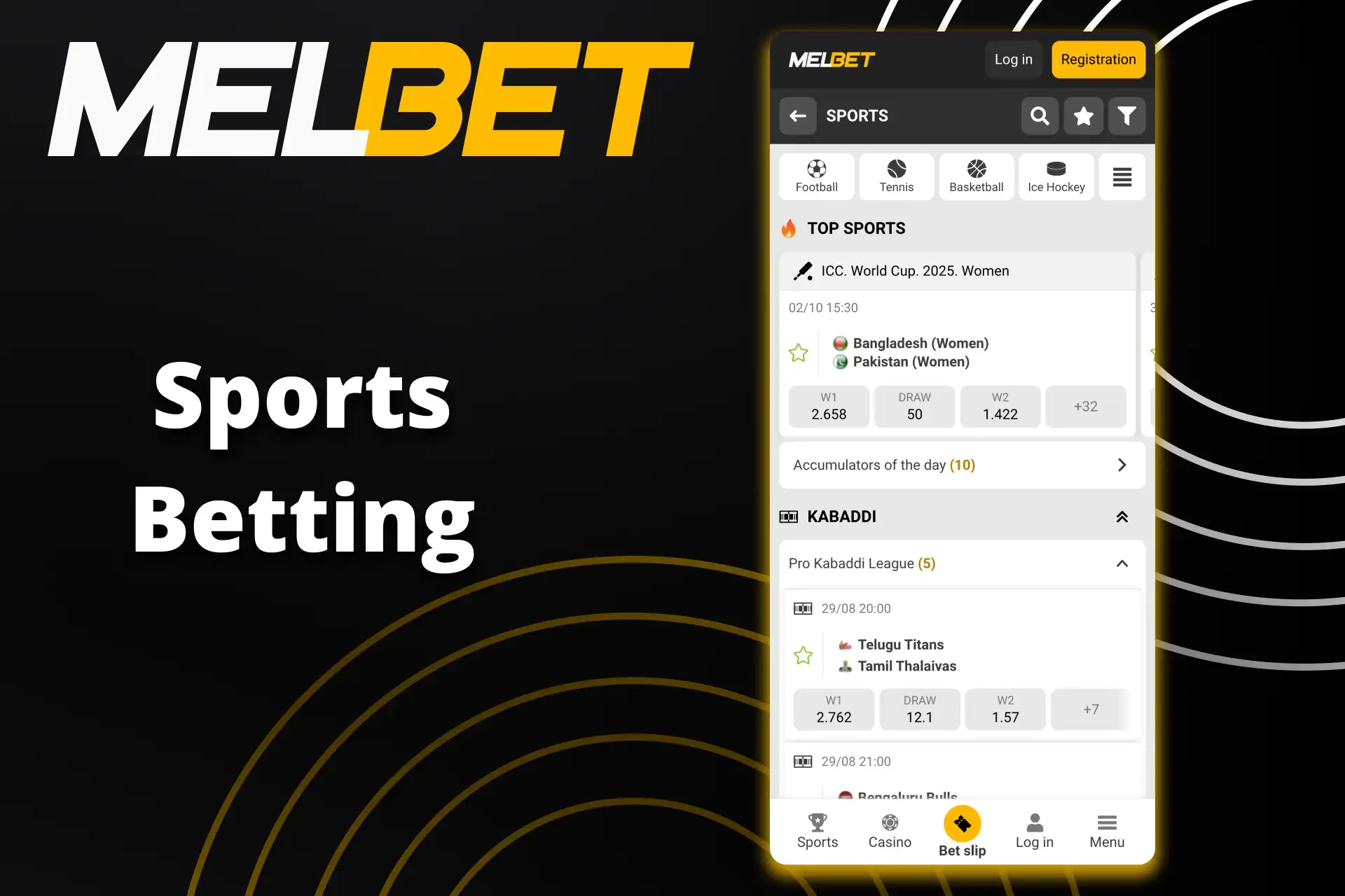 Bet on popular sports through the Melbet app.