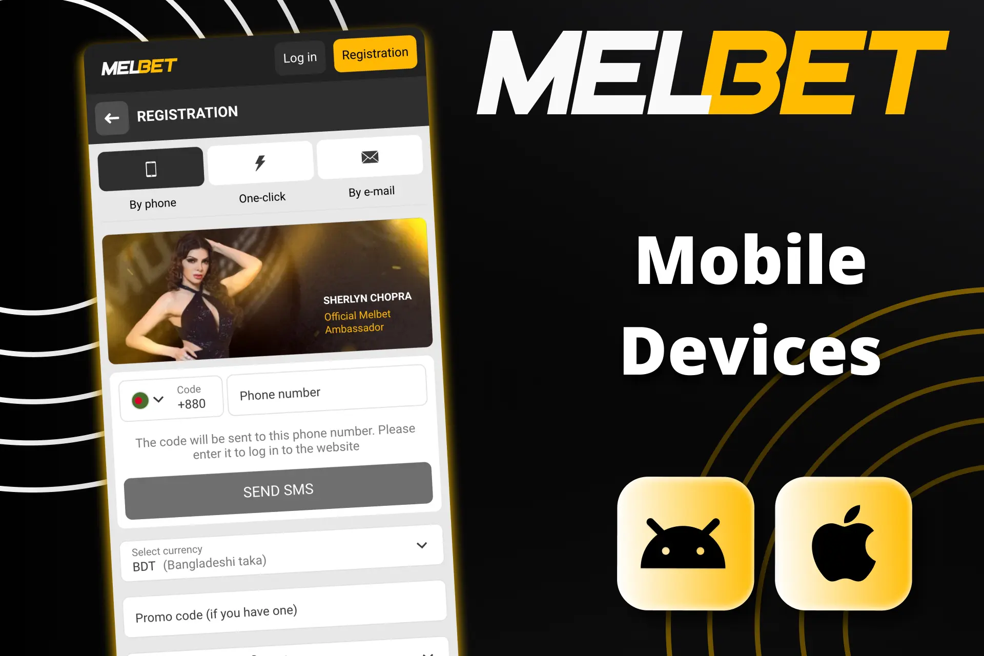 Create a Melbet account through the app or mobile website version.